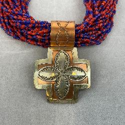 Vintage Navajo Douglas Etsitty Sterling & Copper Necklace