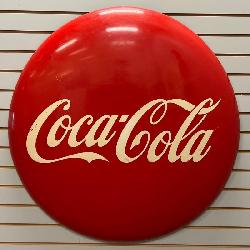Lot 393: Vintage Large Coca Cola Advertising Metal Button Sign