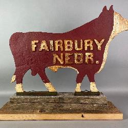  Lot 443: American Folk Art Cast Iron Fairbury Nebraska Bull Windmill Weight