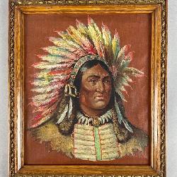 Lot 510: Native American Indian Chief Oil on Linen