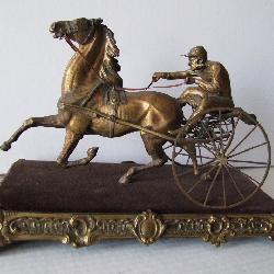 Lot 20 C/1890 Gilt Bronze Sculpture of a Harness Race Horse w/Sulky & Jockey