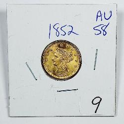 1852  $2 1/2 Gold Liberty   AU-58