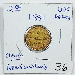 1881  $2 Newfoundland Gold   Unc-details  cleaned