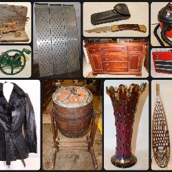 Antiques, Tools, Coats, Glass Collectibles