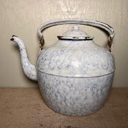blue & white enamel tea kettle