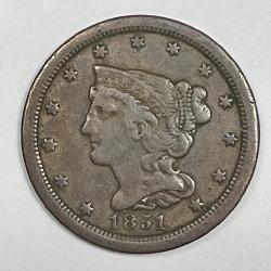 1851 Braided Hair Half Cent 1/2c Fine/Very Fine