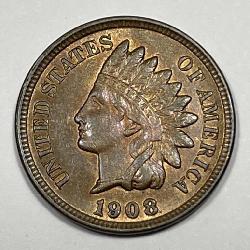 1908 Indian Head Cent Choice About Uncirculated AU