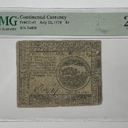 1776 $4 Continental Currency Fr#CC-41 PMG VF25