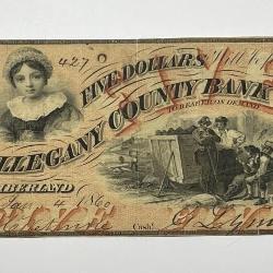 1860 $5 Allegany County Bank MD Obsolete Note