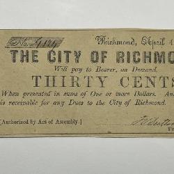 1862 Richmond VA 30 Cent Note AU/UNC