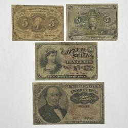 Lot of 4 Fractional Currency Notes