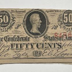 1863 50 Cents Confederate Note Richmond