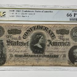 1864 $100 Confederate Lucy Pickens PCGS 66 PPQ