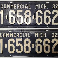 1932 Michigan COMMERCIAL Matching License Plates