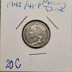 Rare 1942 Over 1 Mercury Dime