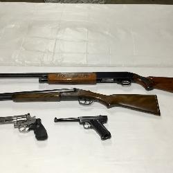 Ruger MKII 22 Long Rifle Smith & Wesson 357 Magnum Savage Arms/Stevens Model 311, 12 Gauge  Sears, Roebuck, & Co “Ted Williams” Model 200 Shotgun, 12 Gauge 