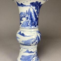 Chinese 17th C. Gu Form Blue & White Vase