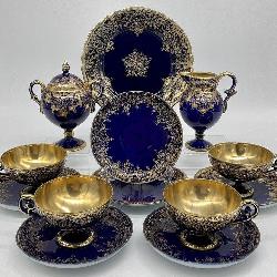 13pc Nippon Cobalt Blue & Gold Gilt China
