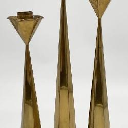 3pc Mid Century Brass Candlesticks