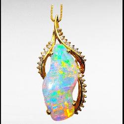 18k Freeform Australian Opal Pendant Necklace