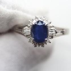 SAPPHIRE RING DIAMOND SOLID PLATINUM PT900 NATURAL S1.11CT D.21CT SIZE 7.25 ESTATE JEWELRY
