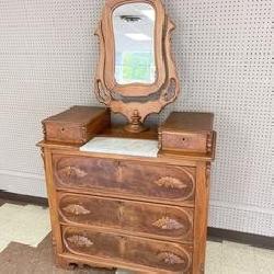 Antique Victorian Walnut Dresser & Wishbone Mirror w/Glove Drawers