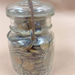5 Lbs. of Wheat Pennies in Ball Ideal Clear Pint Wire Bail Jar (unsearched coins from estate)