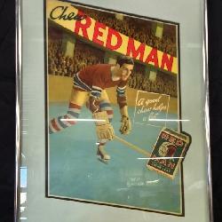 Circa 1940's Red Man Chewing Tobacco Framed Hockey Die Cut Advertisement