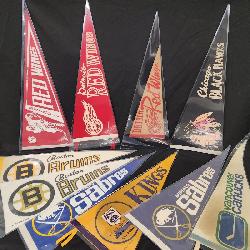 Collection of NHL Hockey Pennants w/ Detroit Red Wings