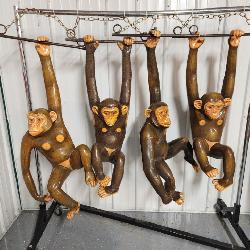 #886 Lot of (4) Sergio Bustamante Papier-Mâché Hanging Chimpanzee Sculpture - signed & numbered