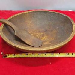Antique primitive wood butter bowl and paddle