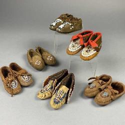 6 Pairs Beaded Hide Children's Moccasins
