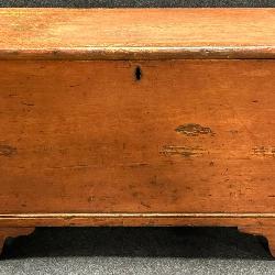 153	Antique 19th C. Dovetailed Red Painted Blanket Chest w/ Great Wrought Iron Strap Hinges