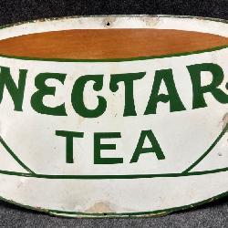 178	Antique Ca. 1910s Nectar Tea Single Sided Porcelain Figural Advertising Sign