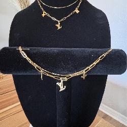 Louis Vuitton Style Necklace & Bracelet Set