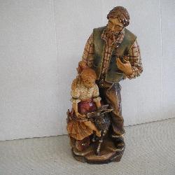 German Hand Carved Father & Daughter Statue