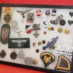Display Case with 40pc WWII German & American