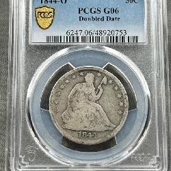 1844-O Seated Liberty Half Dollar, DOUBLED DATE in PCGS G06 holder