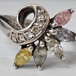Vintage Sterling Silver Ring w Gemstones Sz 6