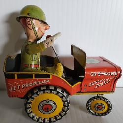 1940’s G.I. Joe And His Jouncing Jeep Tin Litho Wind Up Toy