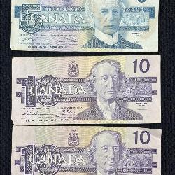 2-1989 Ten Dollar & 1-1986 Five Dollar Ottawa Cana