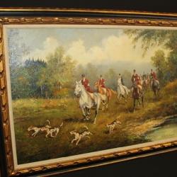 Org. Oil on Canvas Fox Hunt Scene