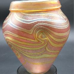 Contemporary Art Glass Vase Amber Iridescent