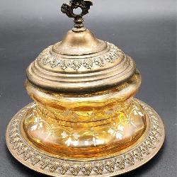 Vintage Amber, Gold Trim, Metal Trinket Box