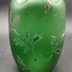 Green Satinized Vase w/Slight Acid Cutback c.1920s
