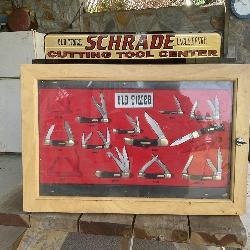OLD TIMER DISPLAY CASE WITH 11 NEW KNIVES & BOXES