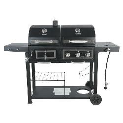 Gas & Charcoal Combo Grill, Black with Stainless