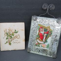 Dickens book and reverse painted Christmas frame