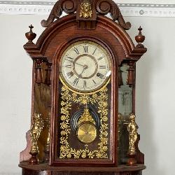 Incredible unique mantel clock with gilded statues and mirrors