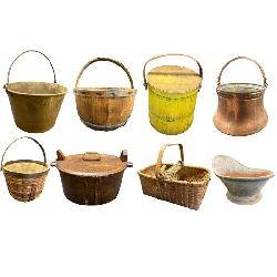 Lovely Collection of Firkins, Copper Buckets & Wooden Baskets